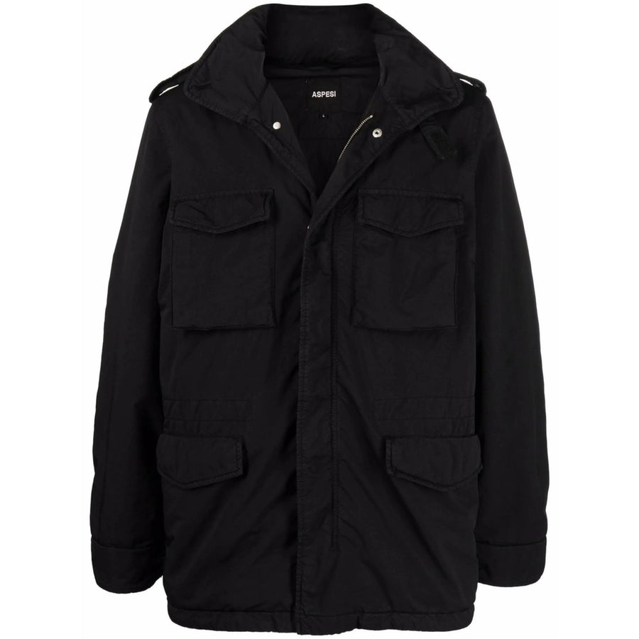 Parka With Cargo Pockets Black Polyester Coat