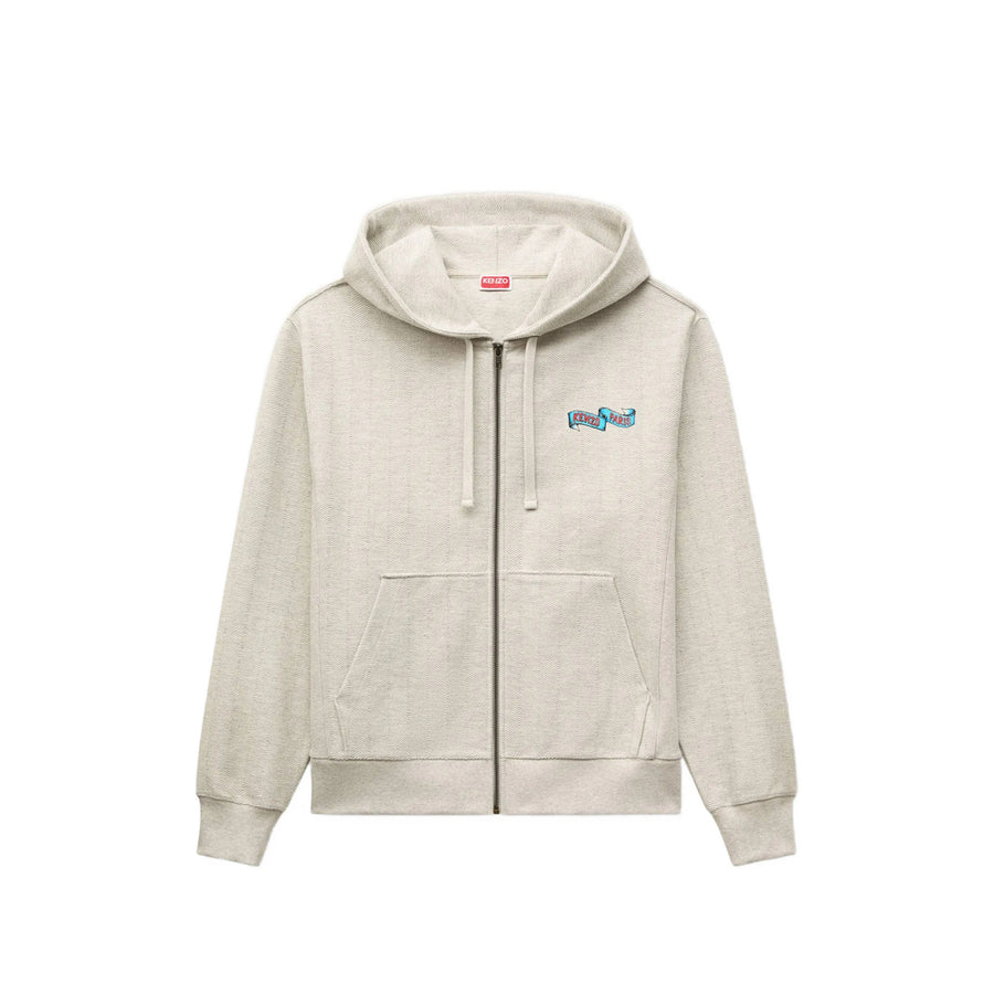 Hoodie With Jumping Tiger Print Grey Cotton