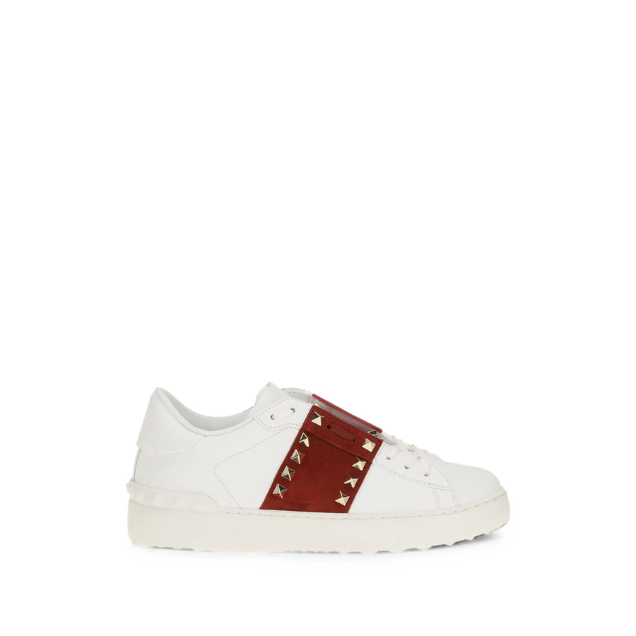Leather Rockstud Sneakers White Calf Trainers