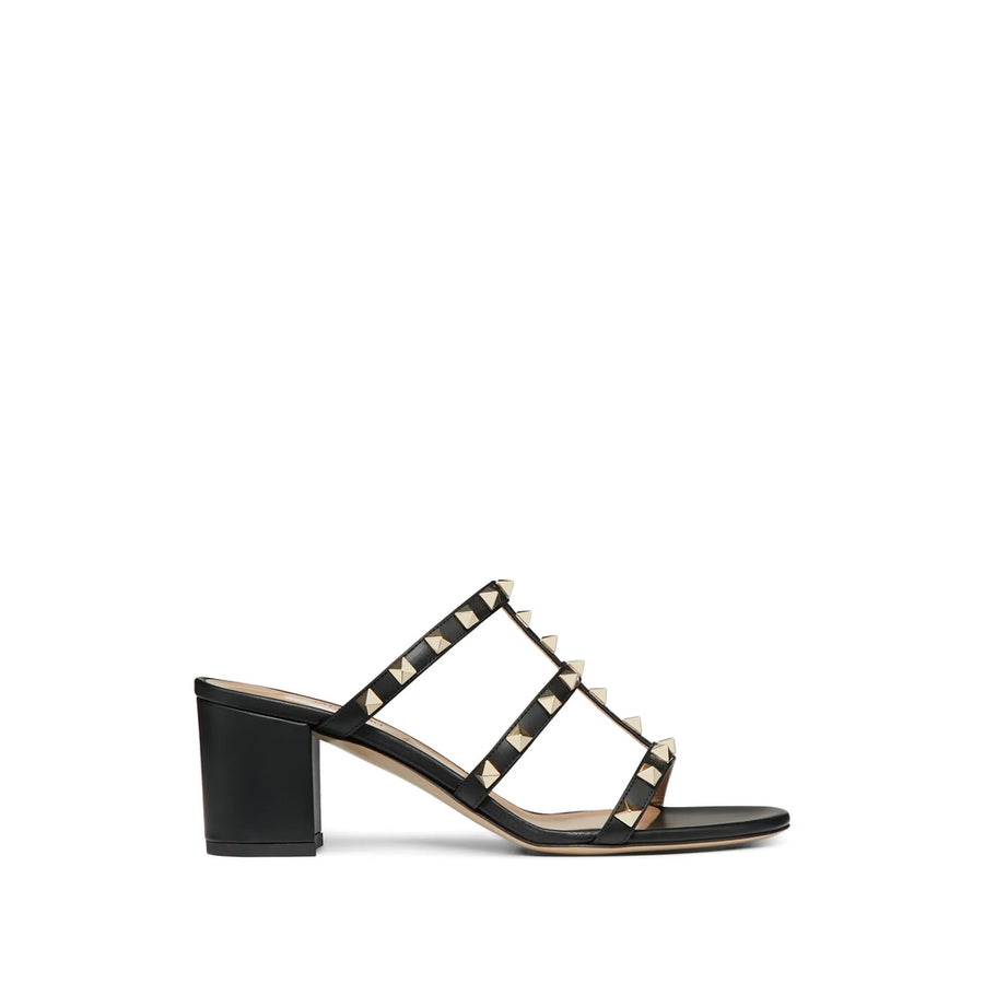 Rockstud Sandals Black Leather Calf Outer And Sole