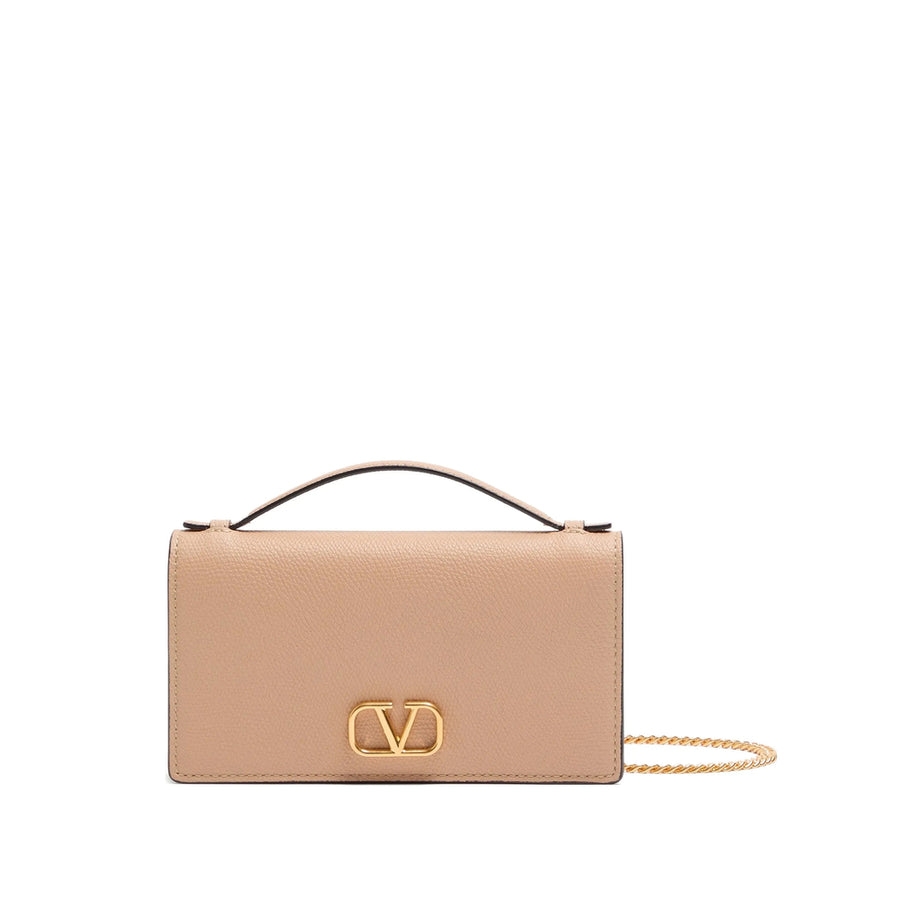 Chain Wallet Vlogo Signature Grainy Calfskin Neutrals & Purses