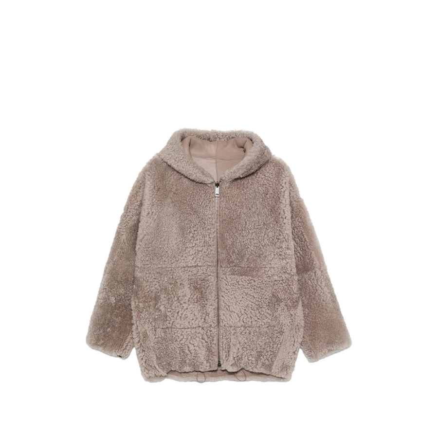 Shearling Hooded Jacket Neutrals Faux Fur &