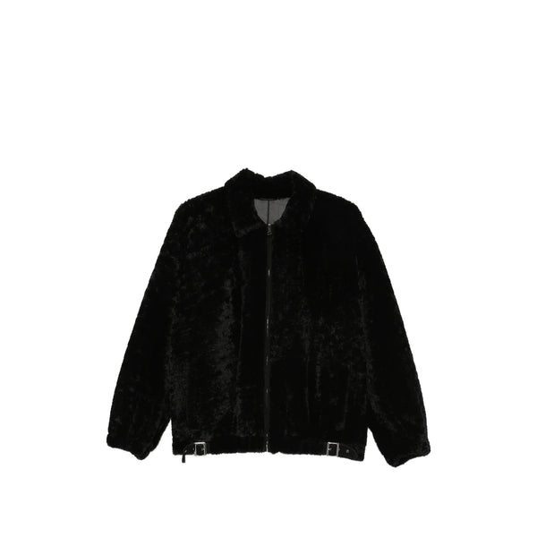Shearling Jacket With Buckle Detail Black Faux Fur &