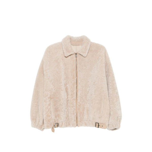 Fur Jacket With Zip Fastening Neutrals Calf Leather Lining Faux & Shearling