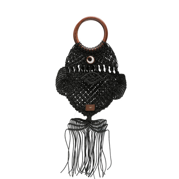 Mini Bag With Fish Motif Black Cotton