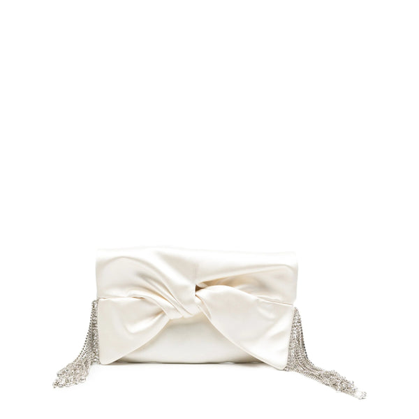 Satin Clutch Bag With Crystal Fringe Neutrals