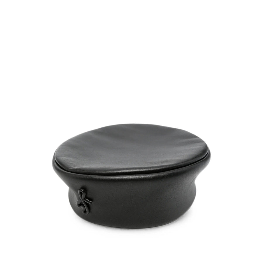 Cap Flat Crown Black Leather Hat