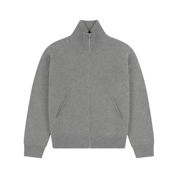 Zip-Up Cardigan Grey Wool Blend Sweater