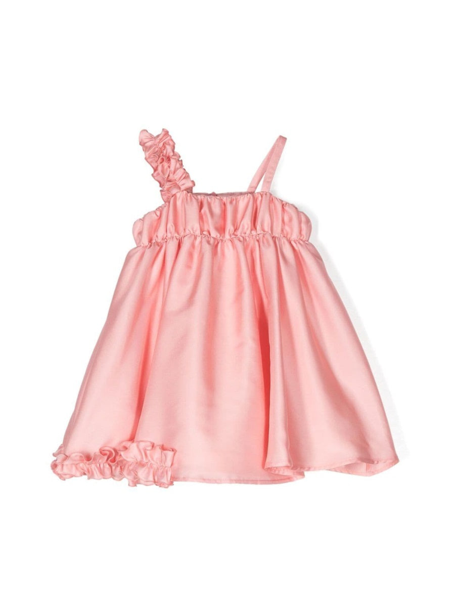 Dress Ruffled Satin Pink Polyester; Lining: Cotton