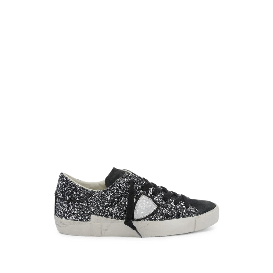 Sneakers Sequin-Embellished Black-Silver Black/silver Calf Leather Trainers