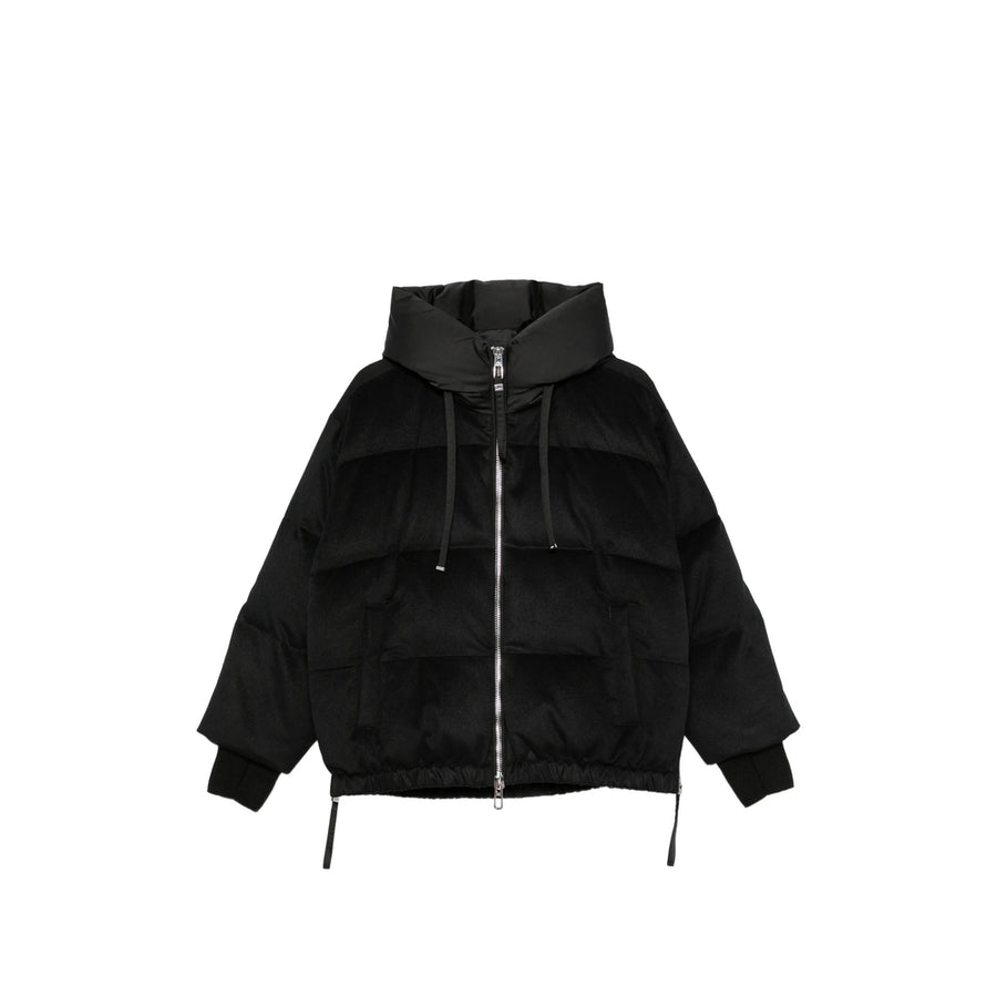 Puffer Jacket Black Quilted Outer: Wool
