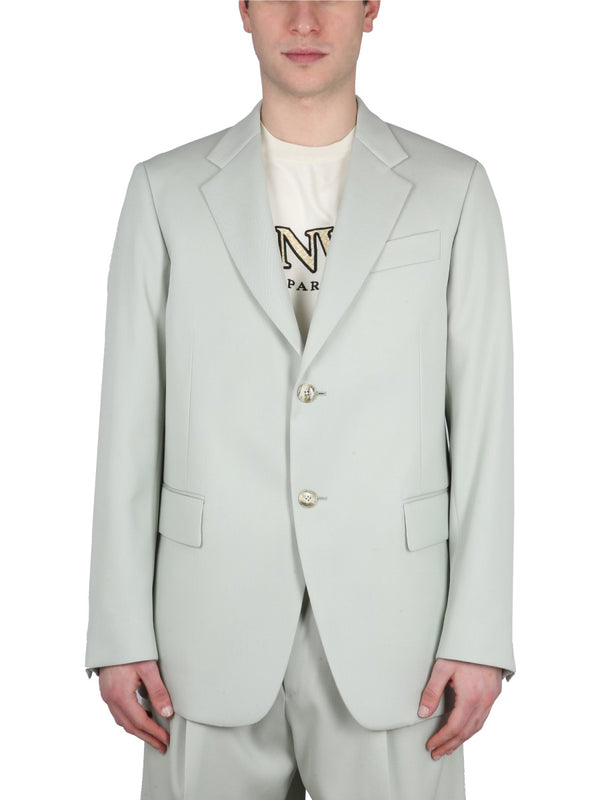 Single-Breasted Boxy Jacket Green Wool