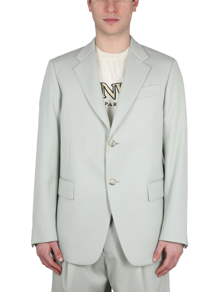 Single-Breasted Boxy Jacket Green Wool