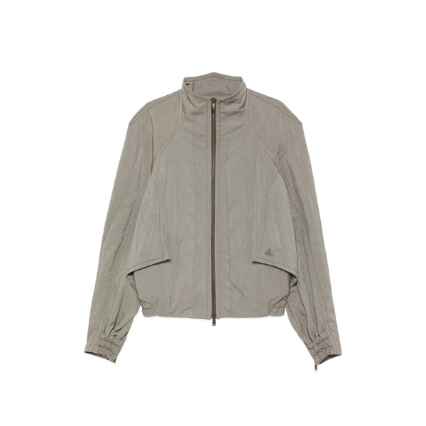 Zip-Up Jacket With Orb Embroidery Grey Polyamide Lightweight