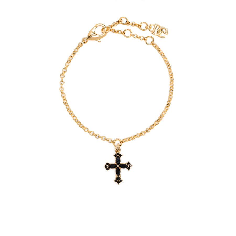 Bracelet With Cross Charm Gold-Tone Gold/black Brass Bracelets