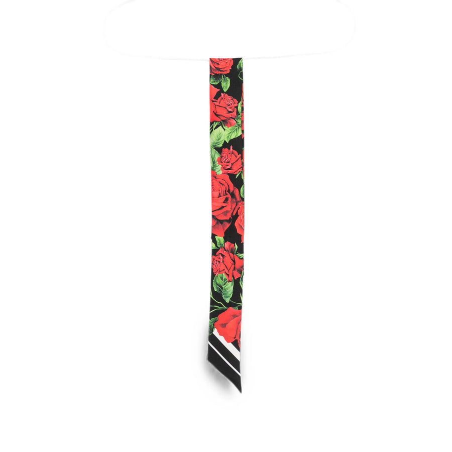 Silk Scarf With Rose Print Black/red