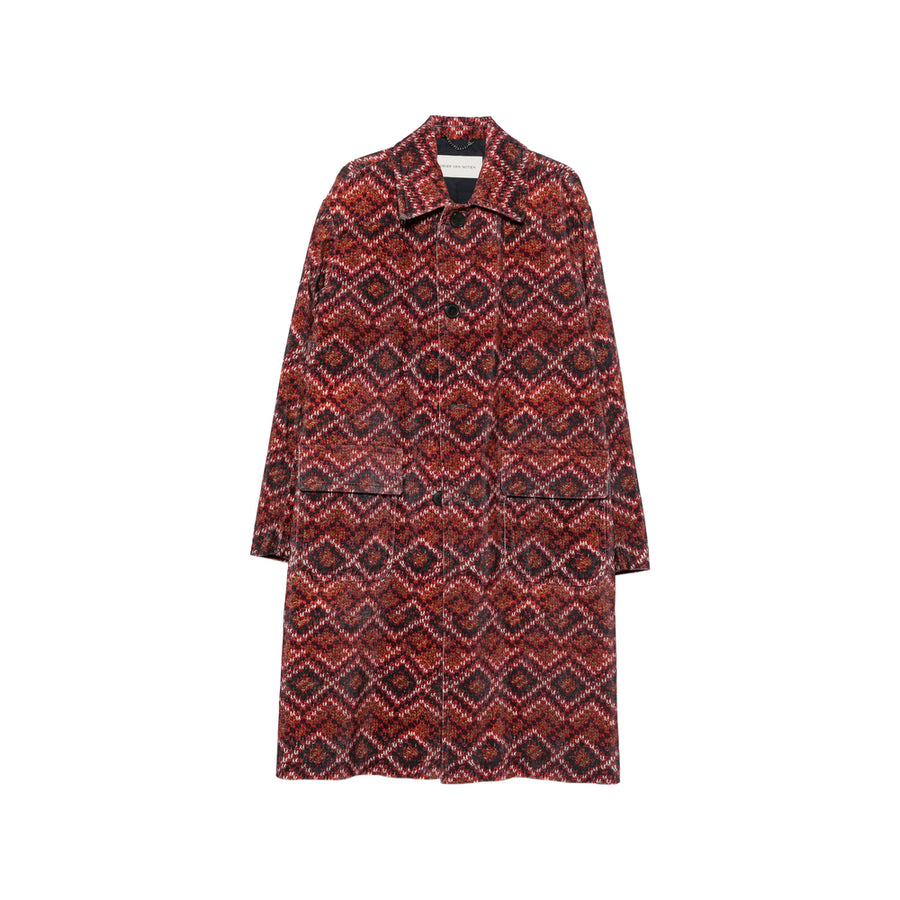 Single-Breasted Coat Red Geometric Corduroy Red/black Cotton (outer); Single Breasted