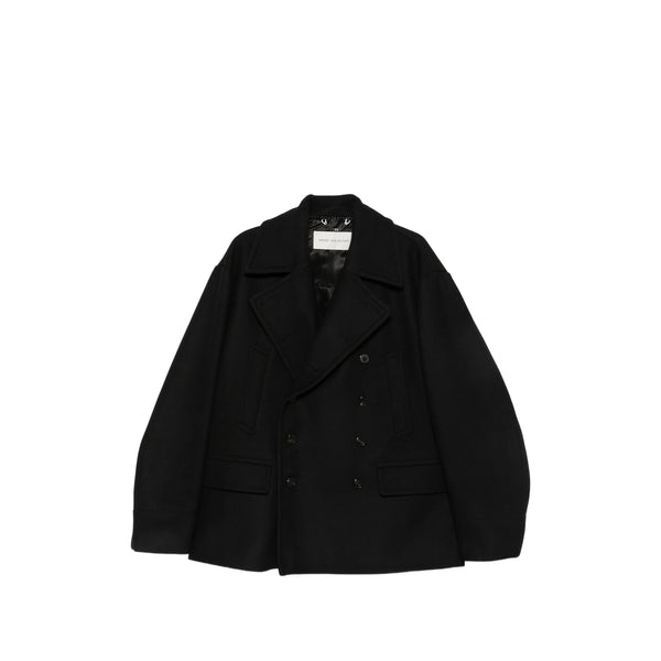 Peacoat Double-Breasted Wool Blend Black Outer: Peacoats