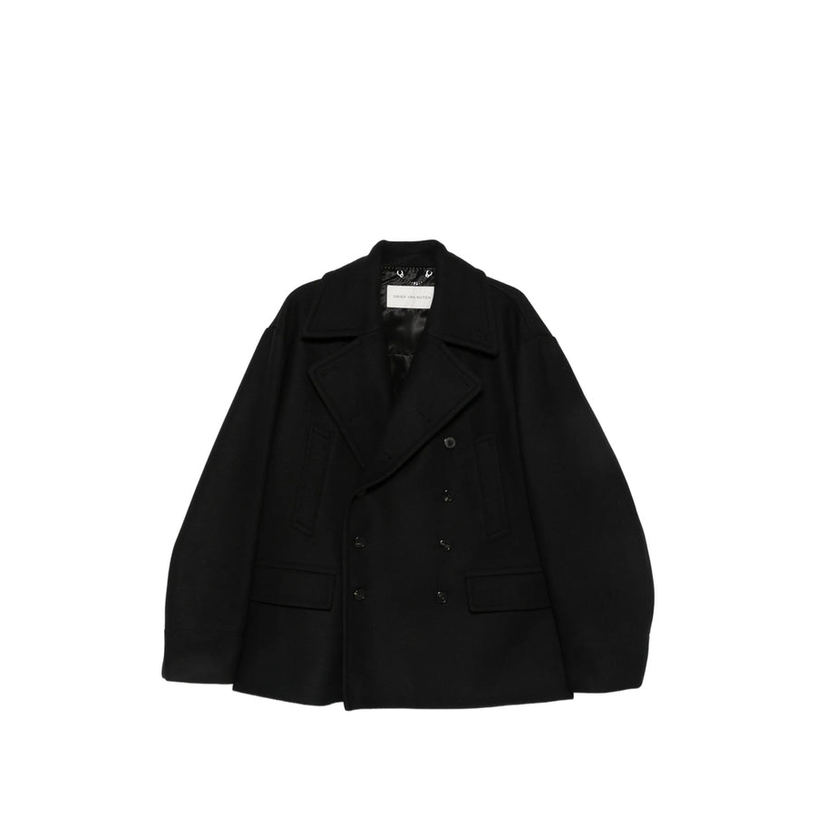 Peacoat Double-Breasted Wool Blend Black Outer: Peacoats
