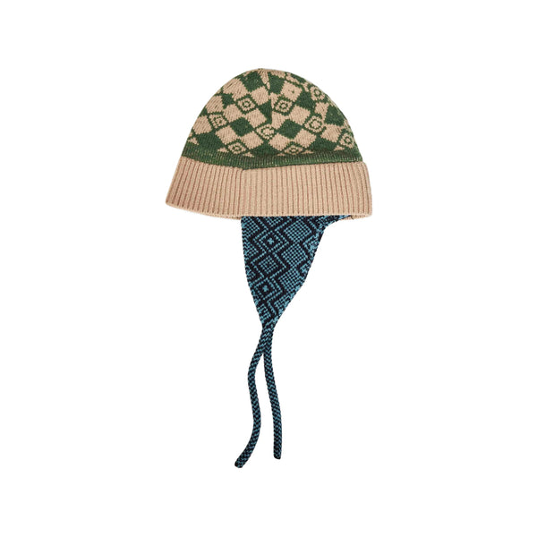 Wool Jacquard Knit Hat With Earflaps Neutrals