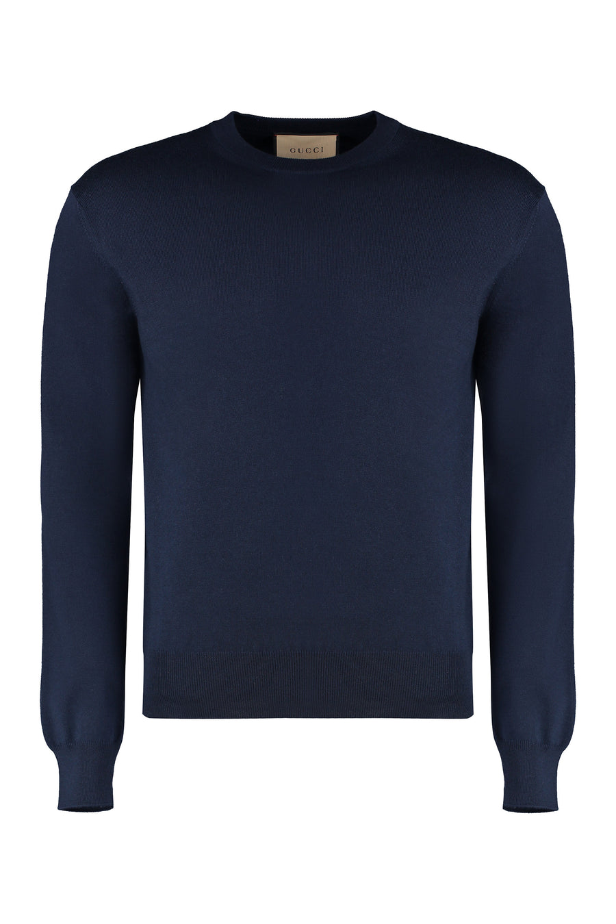 Crew-Neck Wool Sweater Blue Wool; Ribbed Edges: Polyester Sweatshirts