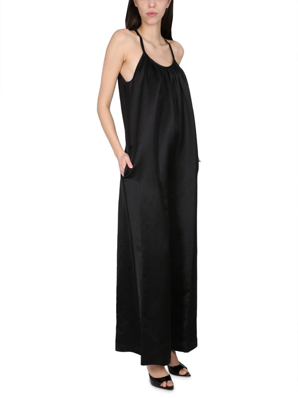 Wide Satin Jumpsuit Black Linen Jumpsuits