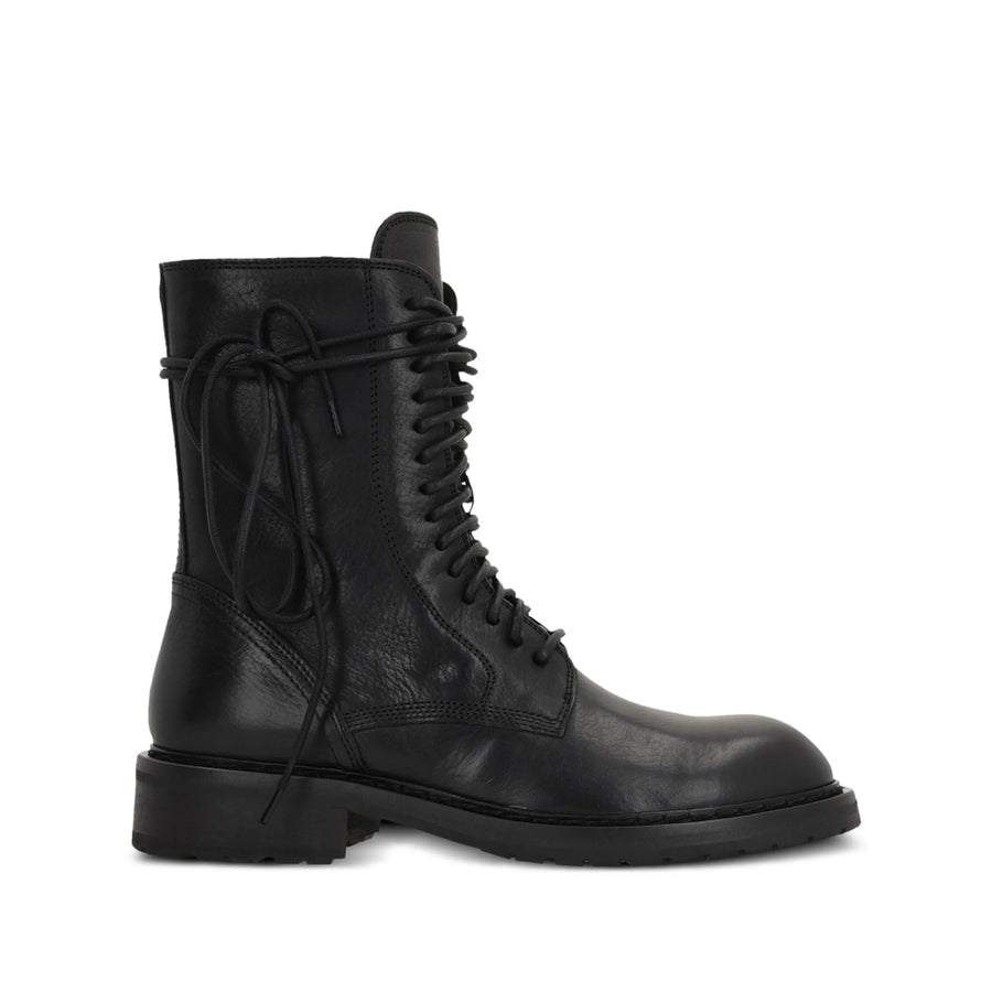 Black Calf Leather Lace-Up Boots