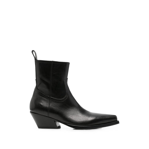 Leather Ankle Boots With Block Heel Black Calf (outer & Lining)