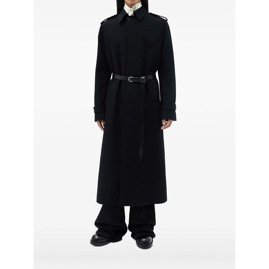 Coat Black Calf-Leather Trim Single Breasted