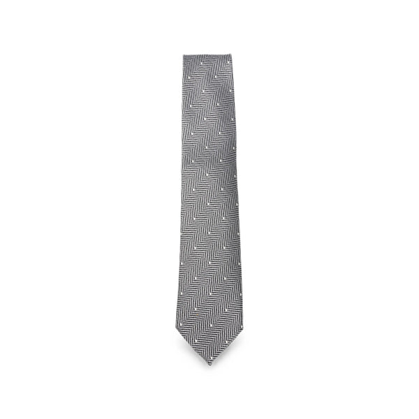 Silk Tie Black-Silver Herringbone Black/silver Ties & Bow