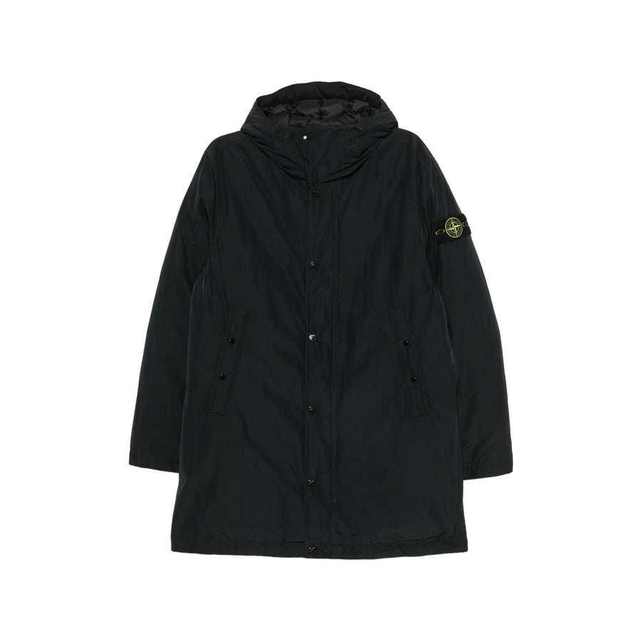 Black Hooded Parka With Compass Badge Outer: Polyester Coat