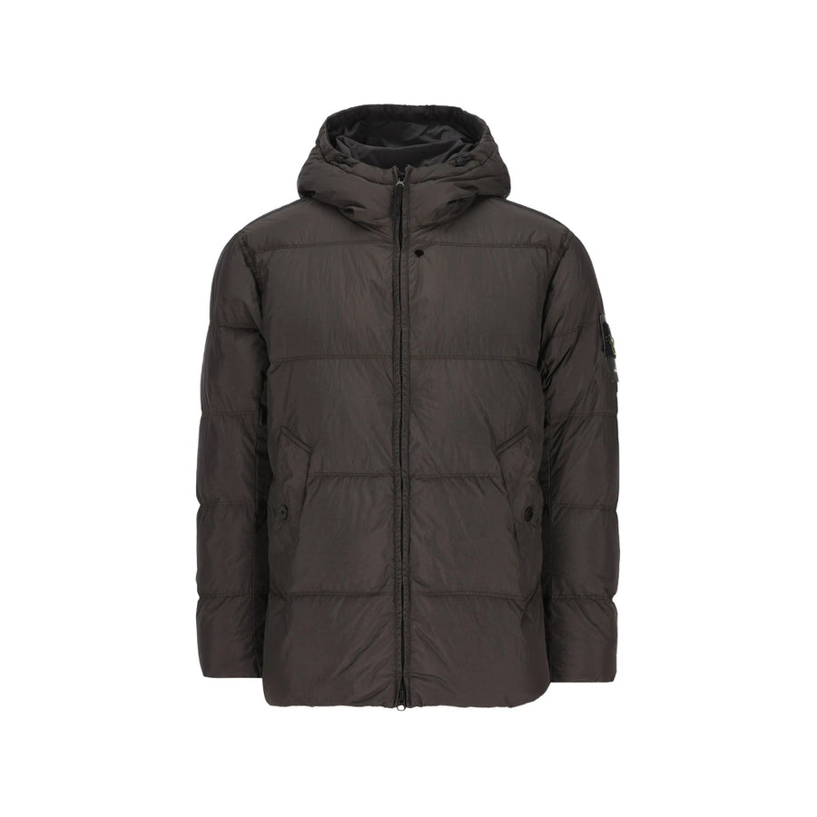 Padded Hooded Jacket Lead Grey Recycled Polyamide & Down
