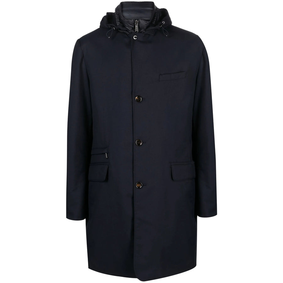 Single Breasted Hooded Coat Blue Outer: Polyester