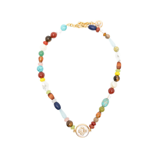 Beaded Logo Chain Necklace Gold Brass Necklaces