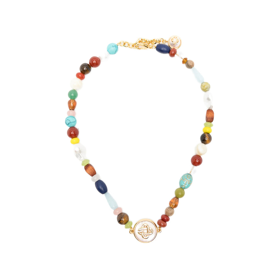 Beaded Logo Chain Necklace Gold Brass Necklaces
