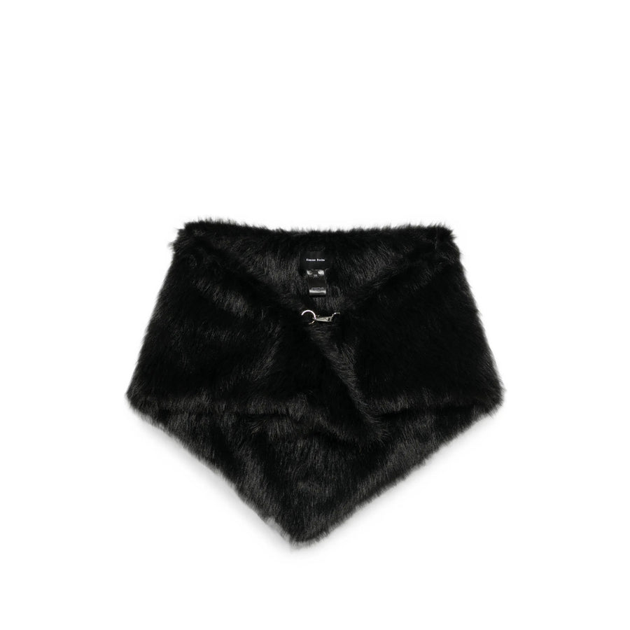 Triangular Faux Fur Scarf Black Polyester Scarfs