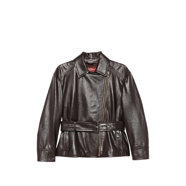 Belted Leather Jacket Brown