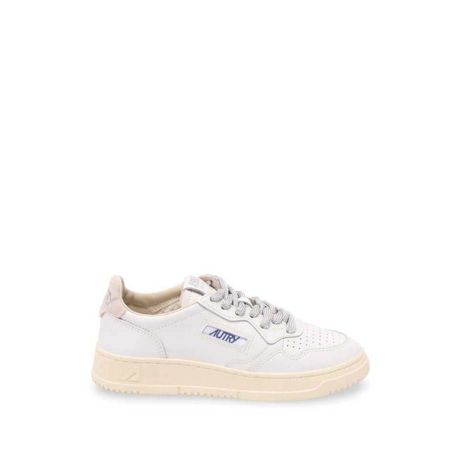 Sneakers With Glitter Detail White Calf Leather Trainers