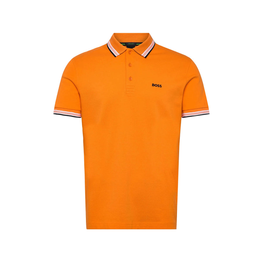 Cotton Polo Shirt With Striped Trim Orange