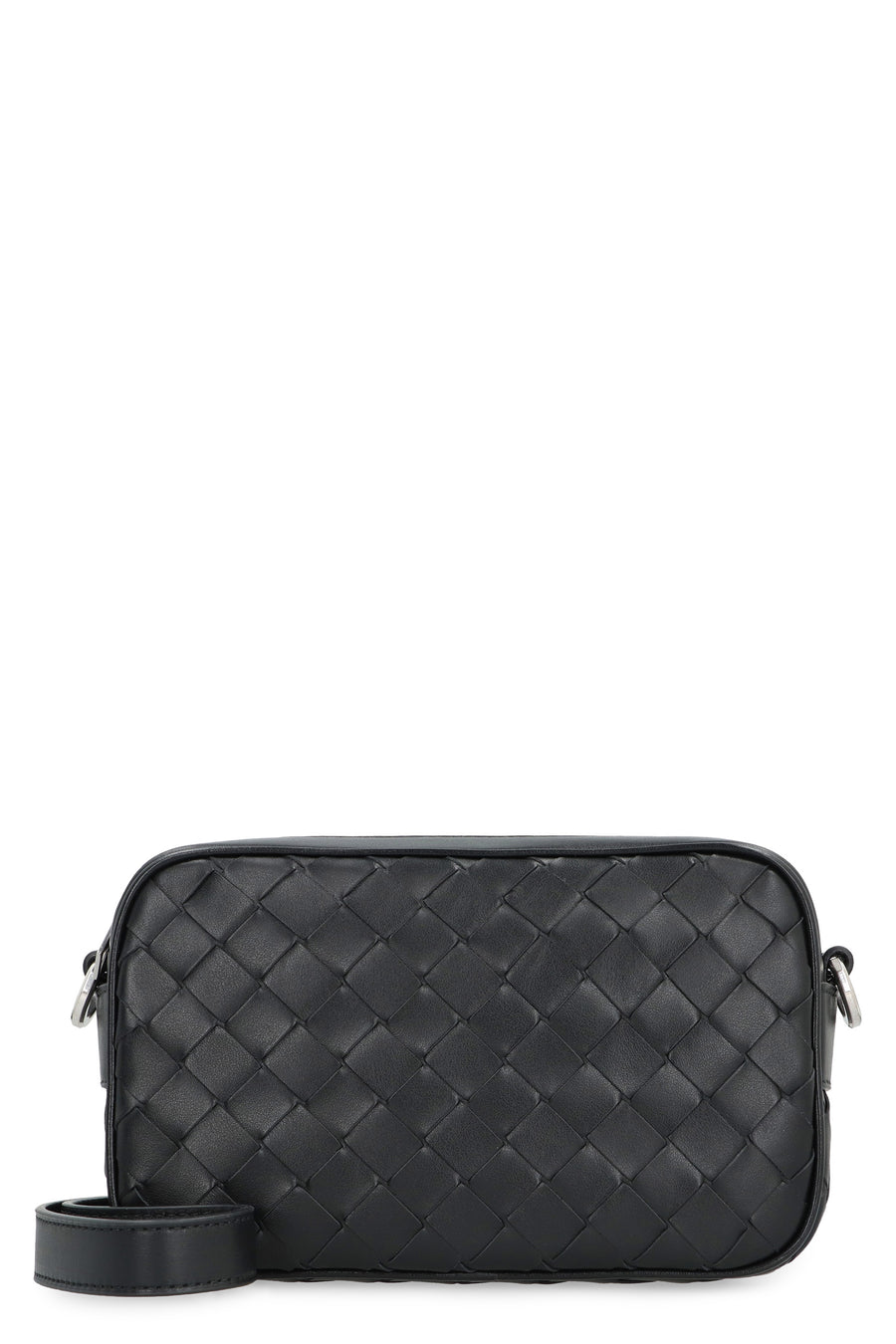 Intrecciato Leather Mini Camera Bag Black Calfskin Messenger