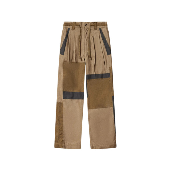 Wide-Leg Patchwork Cotton Trousers Neutrals