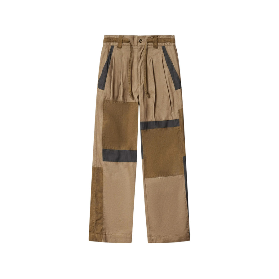 Wide-Leg Patchwork Cotton Trousers Neutrals