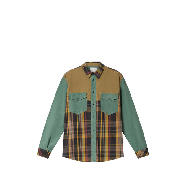 Patchwork Shirt Green Cotton-Linen