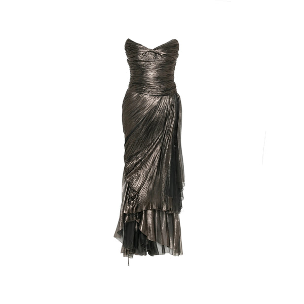 Evening Dress Zadie Grey Metallic Plissé Silk