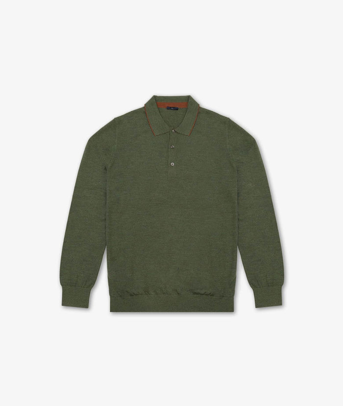 Long Sleeve Polo Shirt Olive Light Knitwear