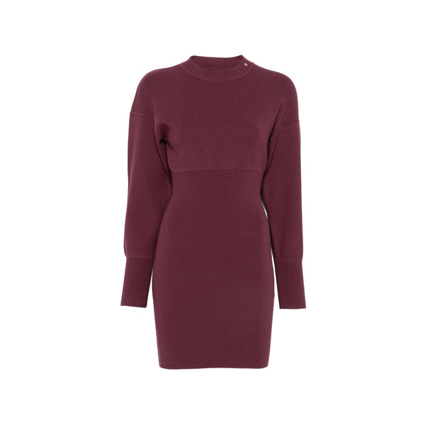 Ribbed Knit Long-Sleeve Dress Red Viscose Day