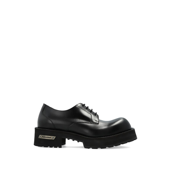Lace-Up Platform Leather Shoes Black Calfskin Loafers