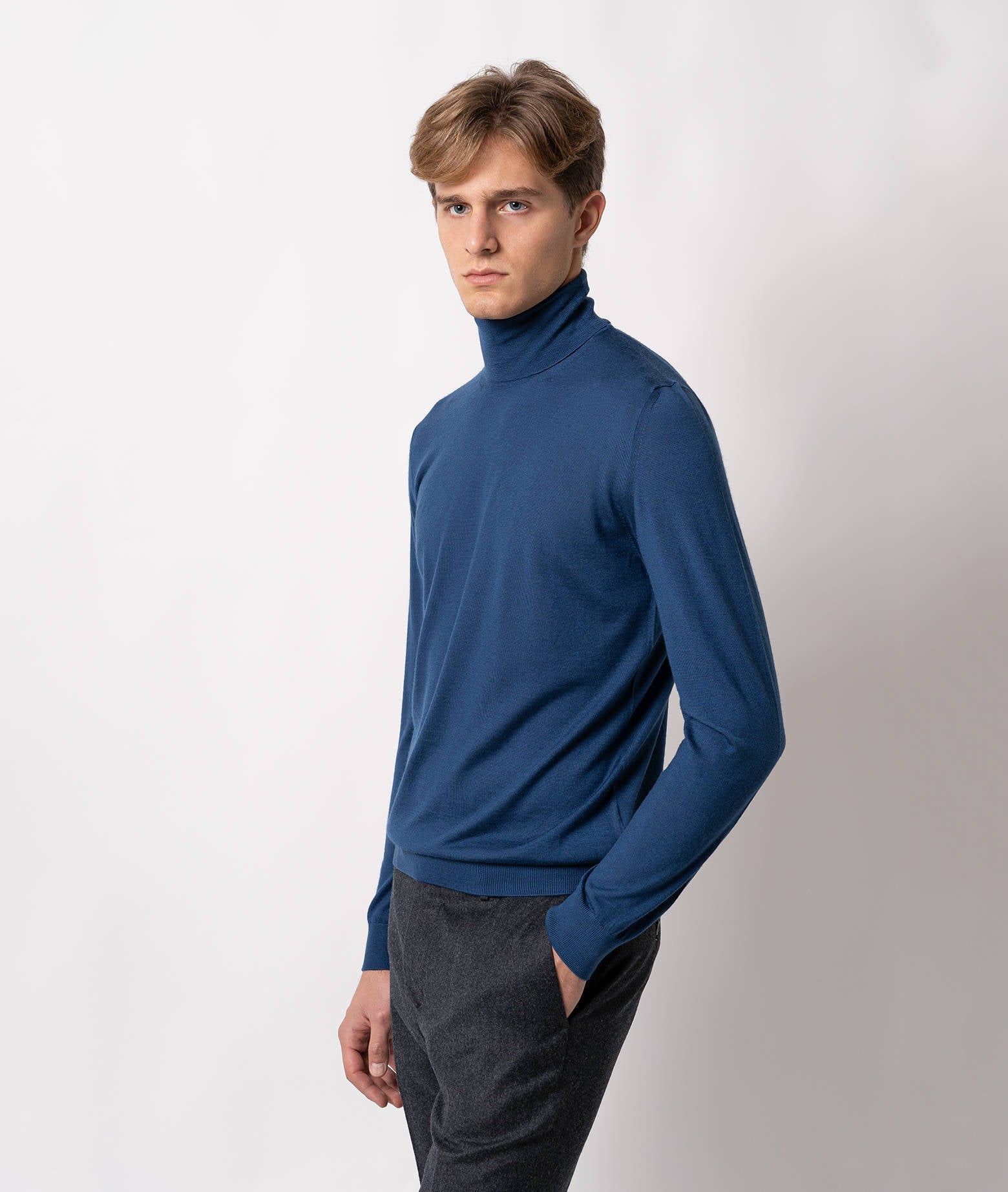Turtleneck Cashmire And Silk Sweater Salisburgo Blue High Turtle Neck