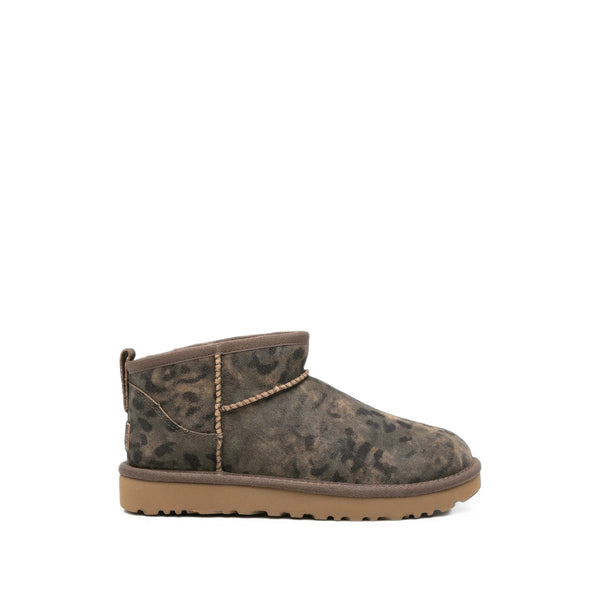 Leopard Print Suede Boots Brown Calf