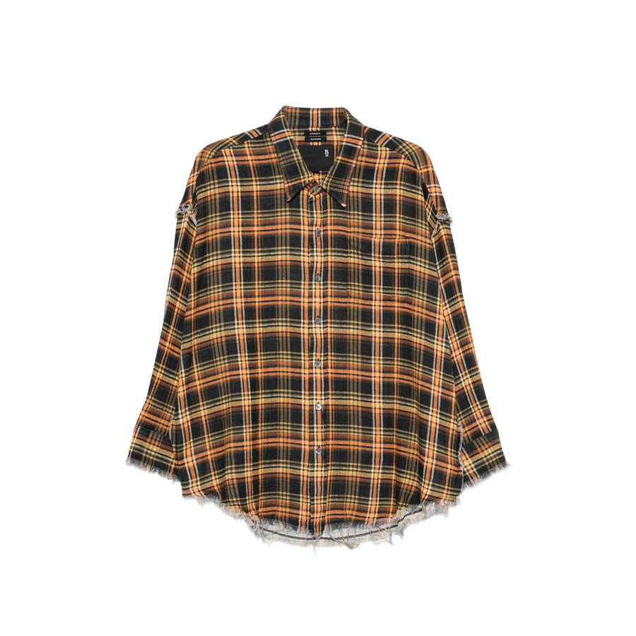 Distressed Checked Cotton Shirt Orange/neutrals